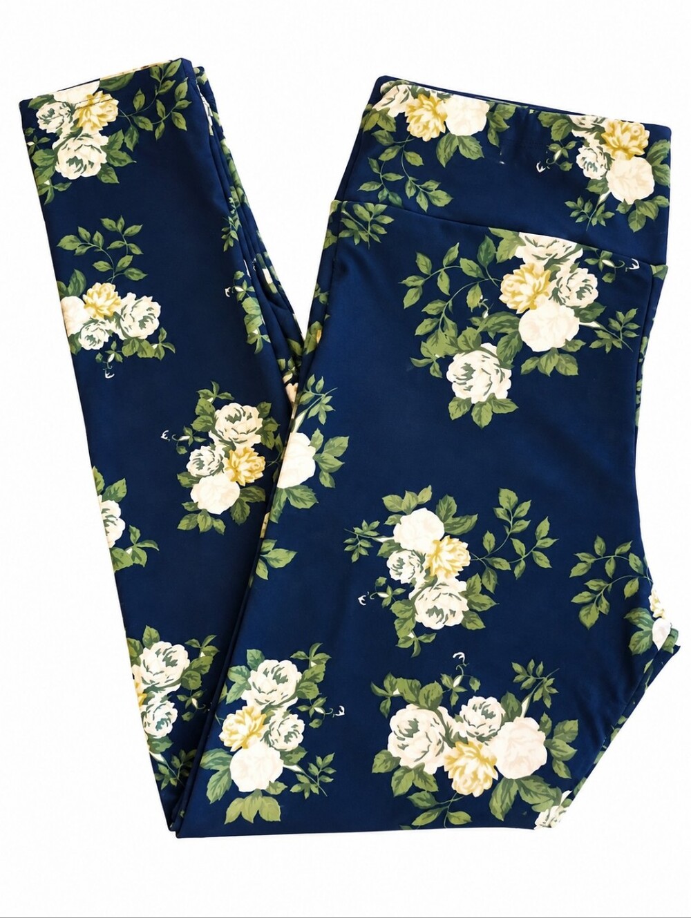 LuLaRoe Blue Yellow Roses Floral Leggings Tall & Curvy TC